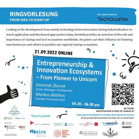 Entrepreneurship & Innovation Ecosystems – From Pioneer to Unicorn – Gründungsfabrik Rheingau
