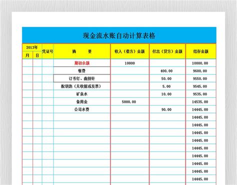 现金流水账样本自动计算表格下载_红动中国