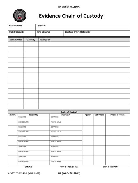 Evidence Chain of Custody Form - Blank Fillable Template | Fill Out ...