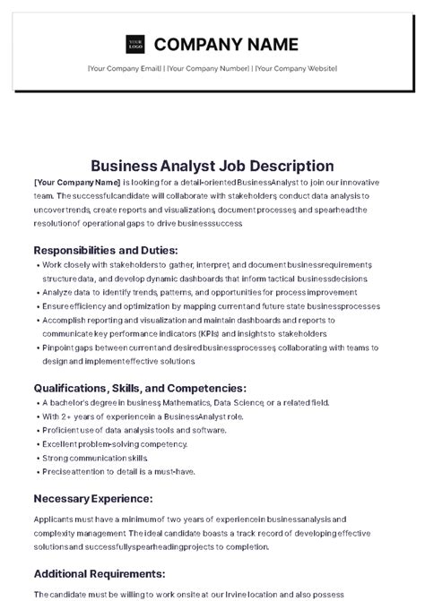Business Analyst Job Description