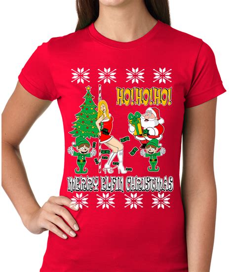 Ugly Christmas T-shirt - Santa and the Stripper Girls T-shirt - Bewild