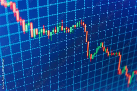 Stock diagram on the screen. Stock market graph on the screen. Stock market graph and bar chart ...