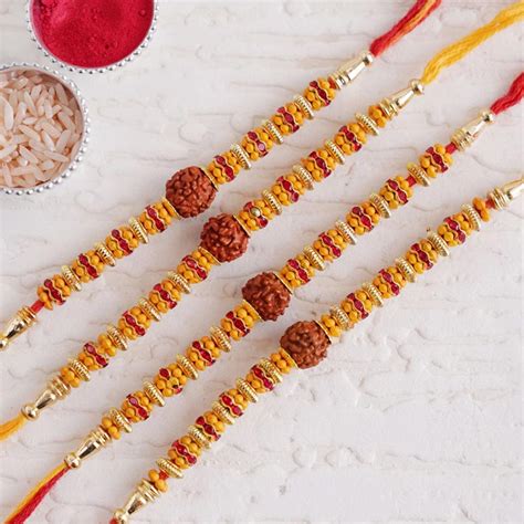 Send Set of 4 Rudraksha Rakhi Online | Rakhibazaar.com