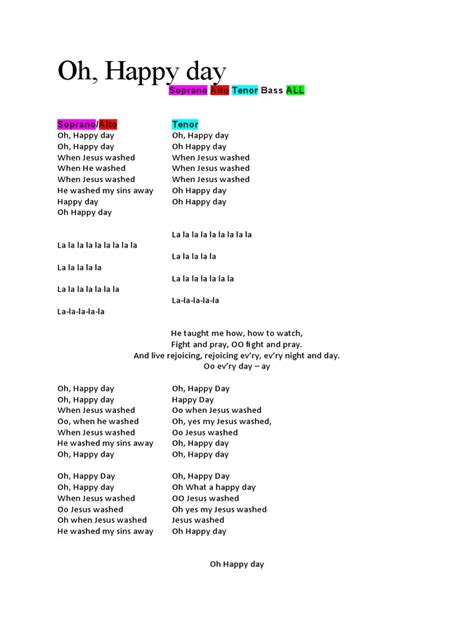 Oh Happy Day Lyrics Parts | PDF