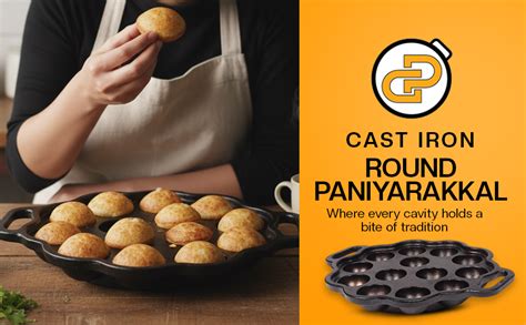 G PAN 8 Inch Pre-Seasoned Cast Iron Round Paniyarakkal with 13 Cavities ...