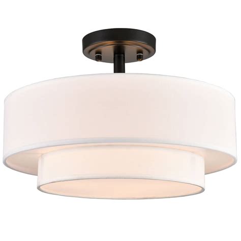 Modern 3-Light Semi Flush Ceiling Light with 2 Tier Fabric Drum Shade ...