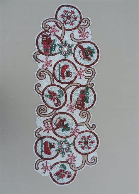 Get Red & Cream Glass Bead Embroidered Table Runner at ₹ 1099 | LBB Shop