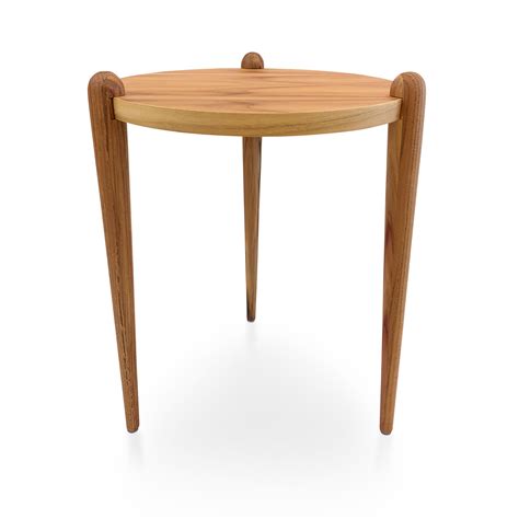 Set of Three Teak Wood Accent Tables with Retro Cone Legs, Pan ...