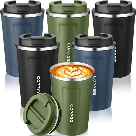 Amazon.com: Qinyoung 6 Pack Travel Coffee Mugs 12oz Double Wall ...