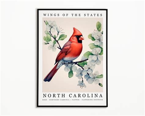 North Carolina State Bird Northern Cardinal and State Flower Flowering ...