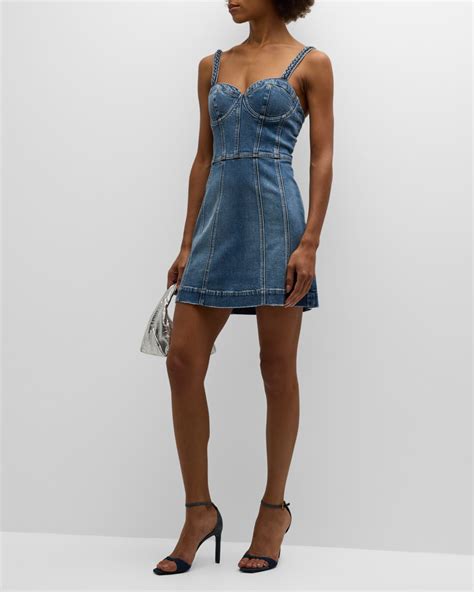 Alice + Olivia Raylene Denim Bustier Mini Dress | Neiman Marcus