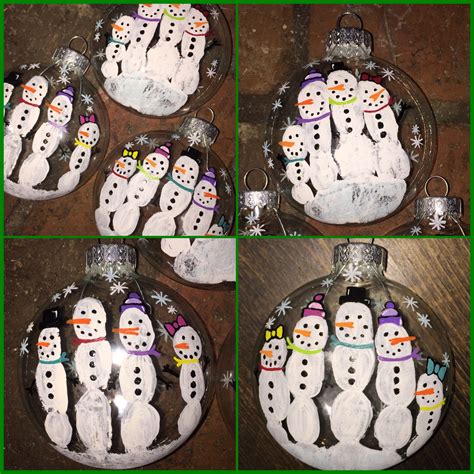 Fingerprint snowmen on clear, glass ornaments made with my daughters ...