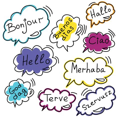 vector set of speech, thoughts, word hello in different languages, on a ...