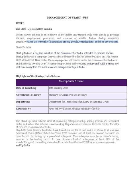 Management of Start-Ups: Unit 1 - The Start Ecosystem in India - Studocu