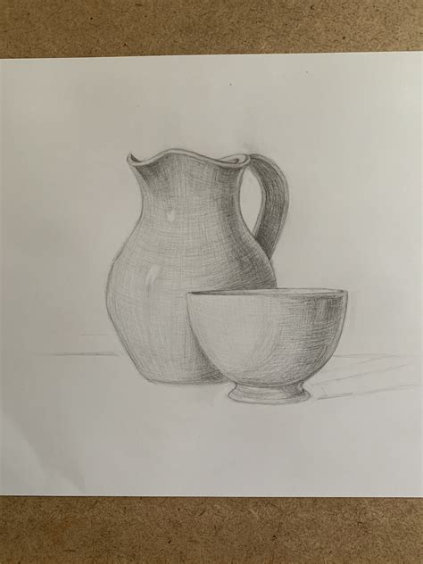 Simple Still Life Drawing of a Pitcher and Cup