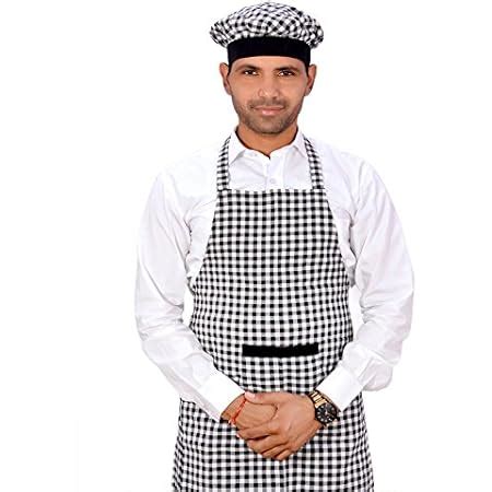 Buy Switchon Cotton Kitchen Apron with Cap in Black and white Checks ...