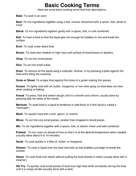 Basic Cooking Terms 的图像结果