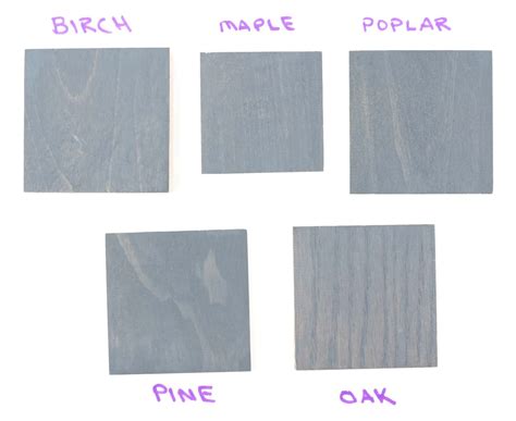 6 Grey Wood Stain Colors on 5 Different Wood Species