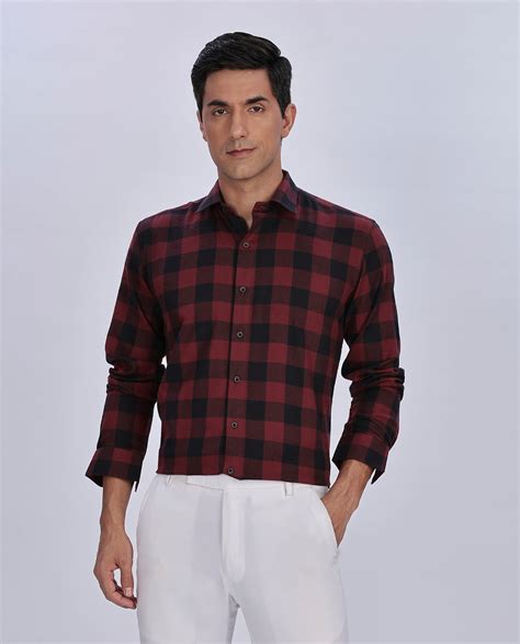 Men's Big Red Checks Brushed Checks Regular Fit Shirt - Goamen