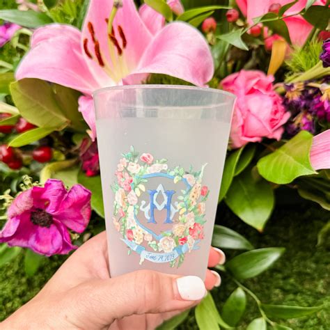 Custom Floral Monogram Crest Shatterproof Cups - GB Design House