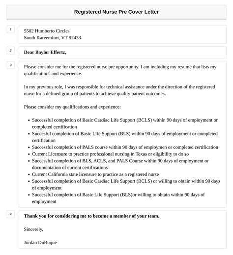 Registered Nurse Pre Cover Letter | Velvet Jobs
