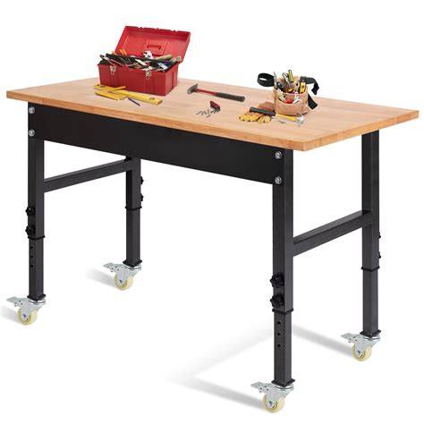 Buy 48" Adjustable Work Bench, Rubber Wood Top Workbench Heavy-Duty ...