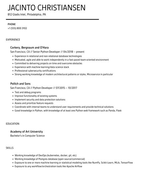 Image result for Python Developer Resume Sample
