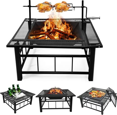 Buy 32 Inch Fire Pit Table with Swivel Grill for Outside, Large Square ...