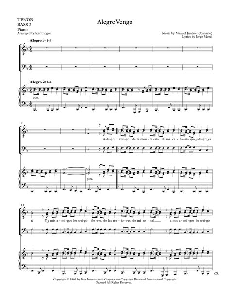Alegre Vengo (arr. Karl Logue) by Manuel Jiménez (Canario) Sheet Music ...