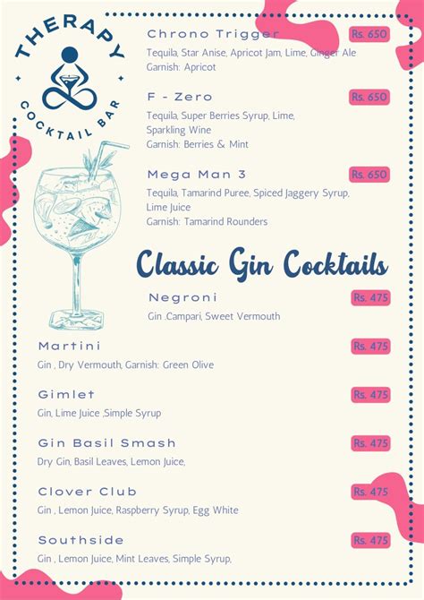 Therapy Cocktail Bar Menu, Menu for Therapy Cocktail Bar , Khar ...