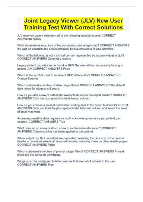 Joint Legacy Viewer (JLV) New User Training Test With Correct Solutions ...