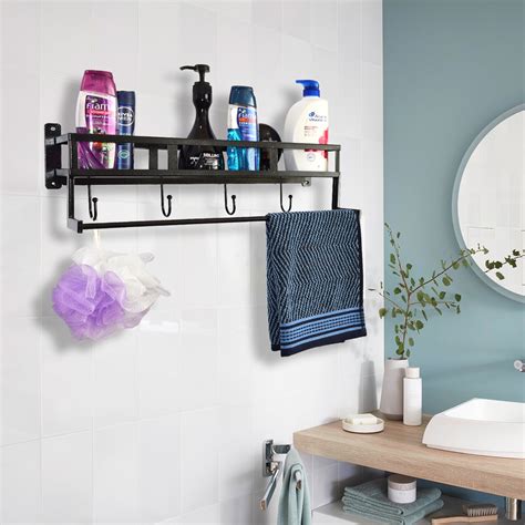 Crinds® Pure Metal Wall Mount Bathroom Rack with Towel Stand and Hooks