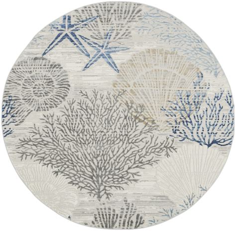 Pompeii 5'3" x 5'3" Round Indoor Rug In Ivory Grey Blue by Nourison ...