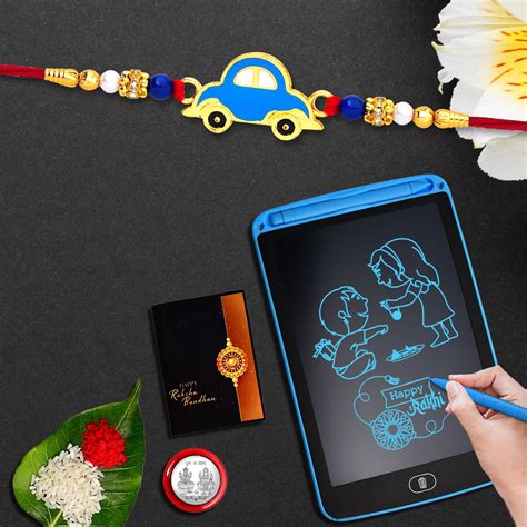 DeoDap Multicolor Car shaped Rakhi Combo with (K1_310_1360) LCD Writing ...