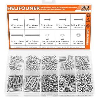 HELIFOUNER 560 Pieces M3 x 4mm /6mm /8mm /10mm /12mm /16mm /20mm ...