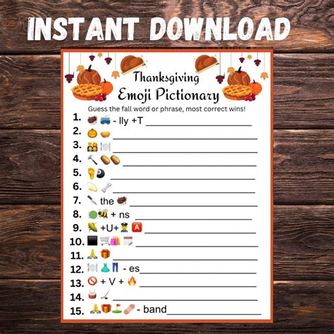 Thanksgiving Emoji Pictionary Printable | Fanny Printable