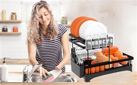 Arcanine Metal Tiered Shelf Dish Drying Rack Countertop With Drainboard ...