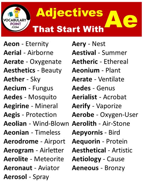 List of Adjectives That Start with AE - Vocabulary Point