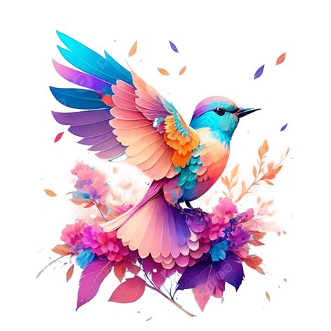 Colorful Bird Design With Smooth Gradient, Colorful Birds, Leafs, Bird ...