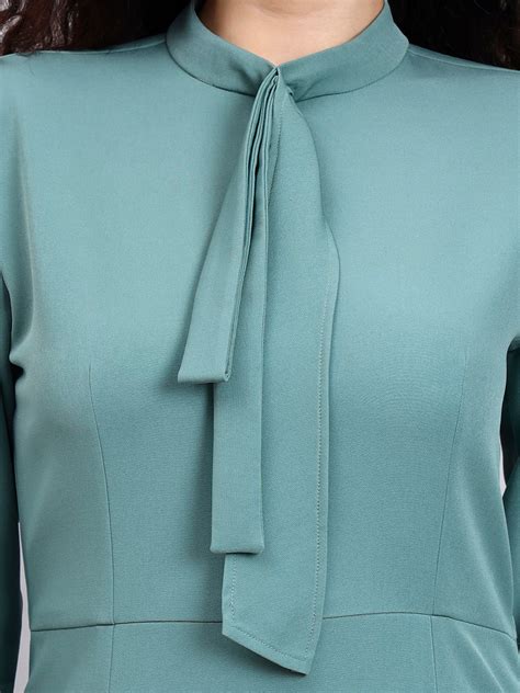 Women High neck Sage Green stretch Pencil Dress