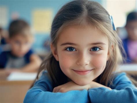 Young girl sitting at desk in classroom | Premium AI-generated image