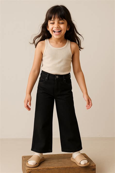 Girls Black Flared Jeans | Stretchable Lycra Denim with Clean Look ...