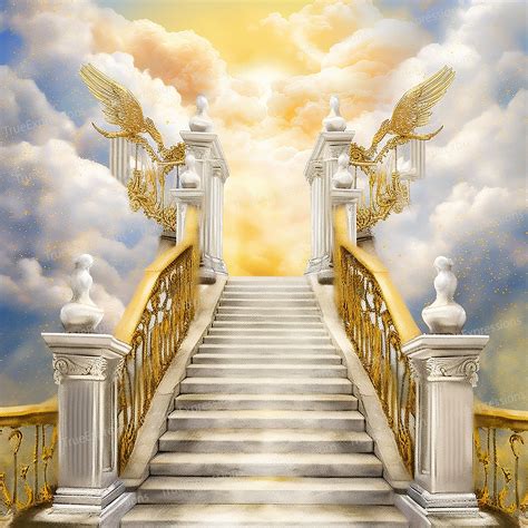 Heavenly Gold AI Art Christian Clouds Stairs Yellow - Etsy