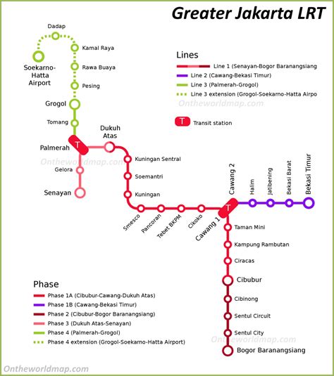 Jakarta LRT Map - Jakarta Light Rail Transit Map - Ontheworldmap.com