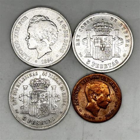 Collection of 19th century Spanish coins, Alfonso XII and XIII ...