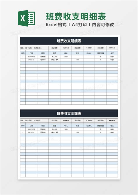 班费收支明细表Excel模板下载_熊猫办公
