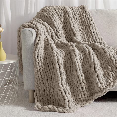 Carriediosa Chunky Knit Throw Blanket 60" X 80" Twin, 100% Hand Made ...
