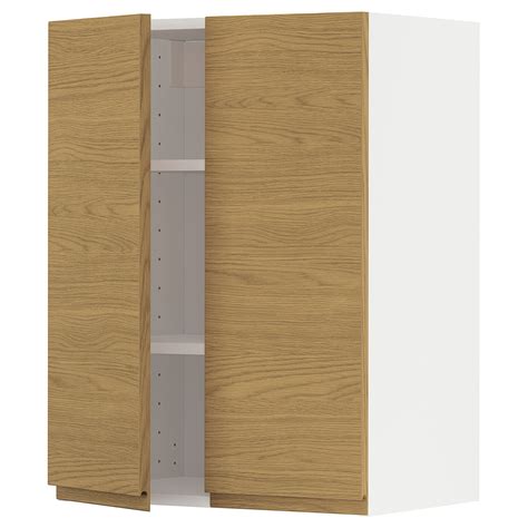 METOD wall cabinet with shelves/2 doors, white/Voxtorp oak effect ...