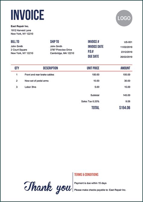Invoice Example 的图像结果