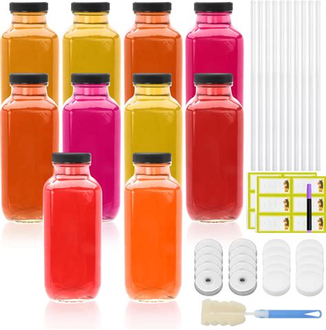 Amazon.com: Cehomi 8 oz Glass Juice Bottles with Black Lids, Clear ...